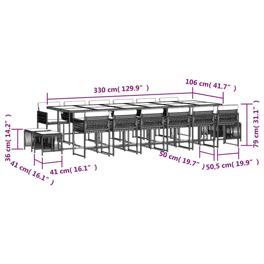 Ensemble à manger de jardin et coussins 17 pcs mélange beige - 6