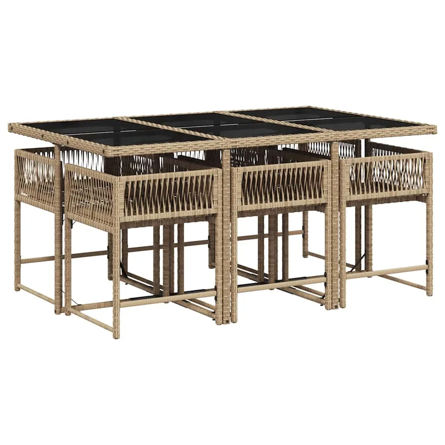 Ensemble à manger de jardin coussins 7 pcs mélange beige rotin - 3