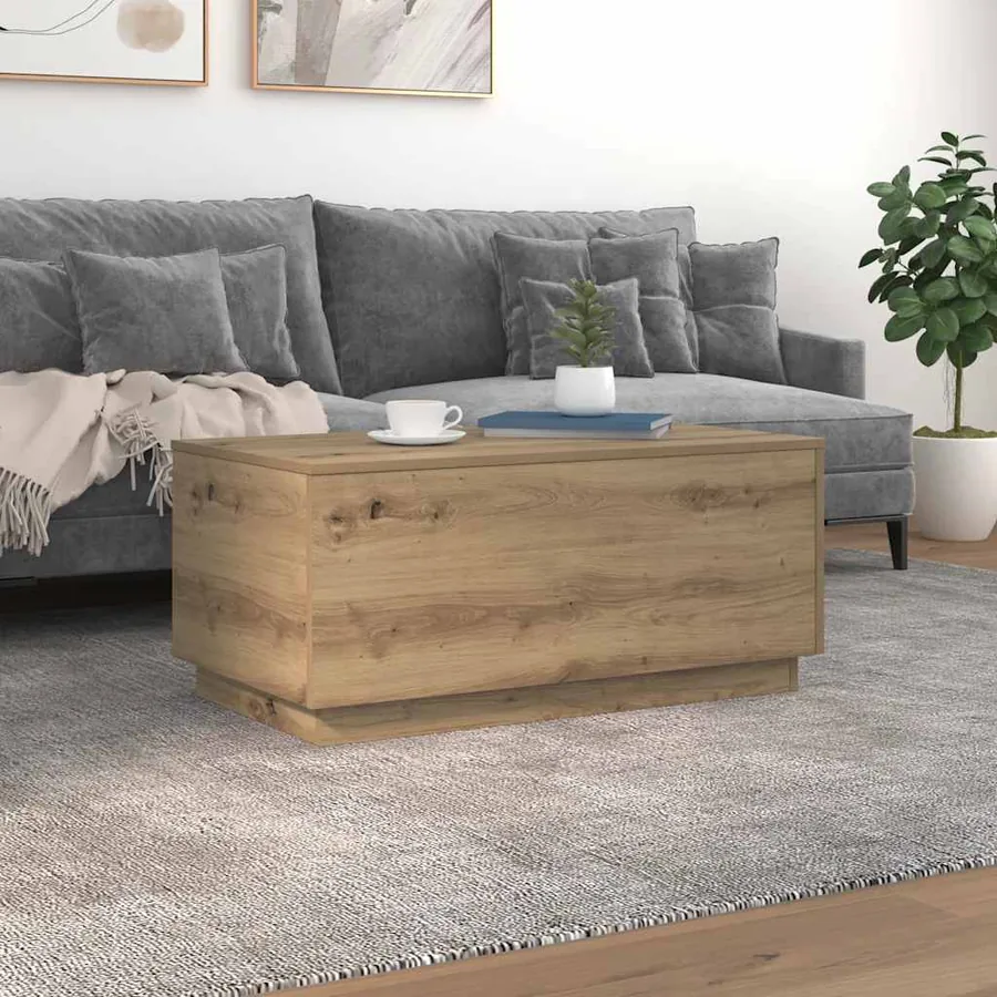 Table basse avec lumières LED chêne artisanal 90x50x40 cm