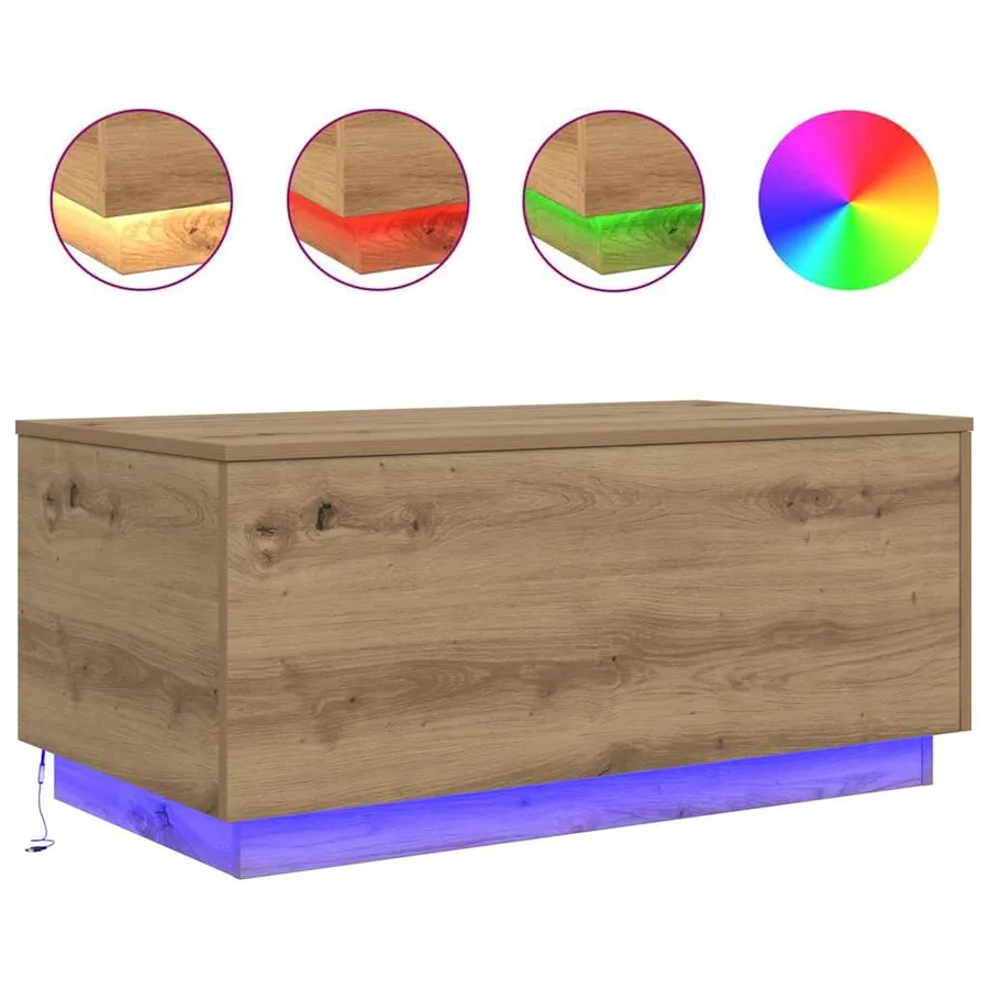 Table basse avec lumières LED chêne artisanal 90x50x40 cm - 2