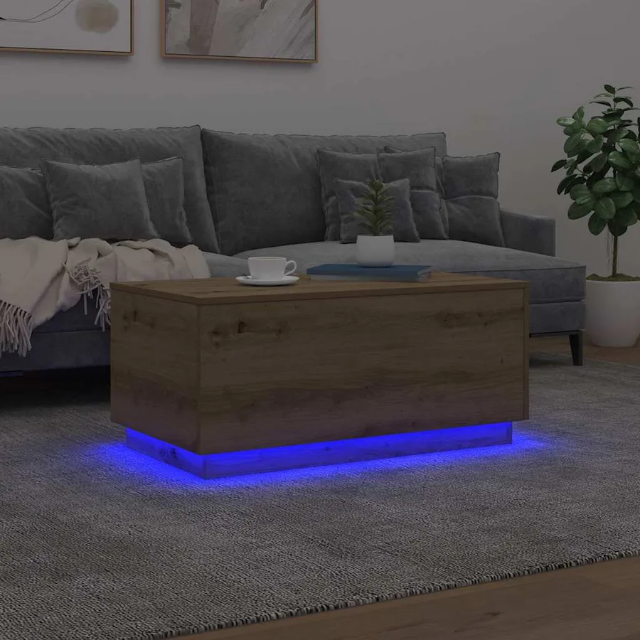 Table basse avec lumières LED chêne artisanal 90x50x40 cm - 4