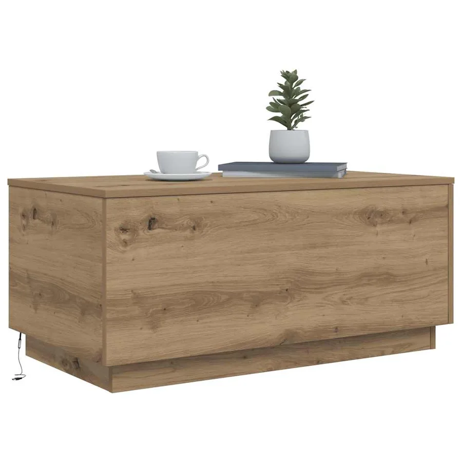 Table basse avec lumières LED chêne artisanal 90x50x40 cm - 6