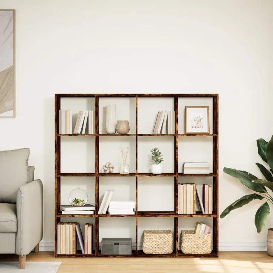 Bibliothèque chêne fumé 137,5x29x137,5 cm bois d'ingénierie - 3