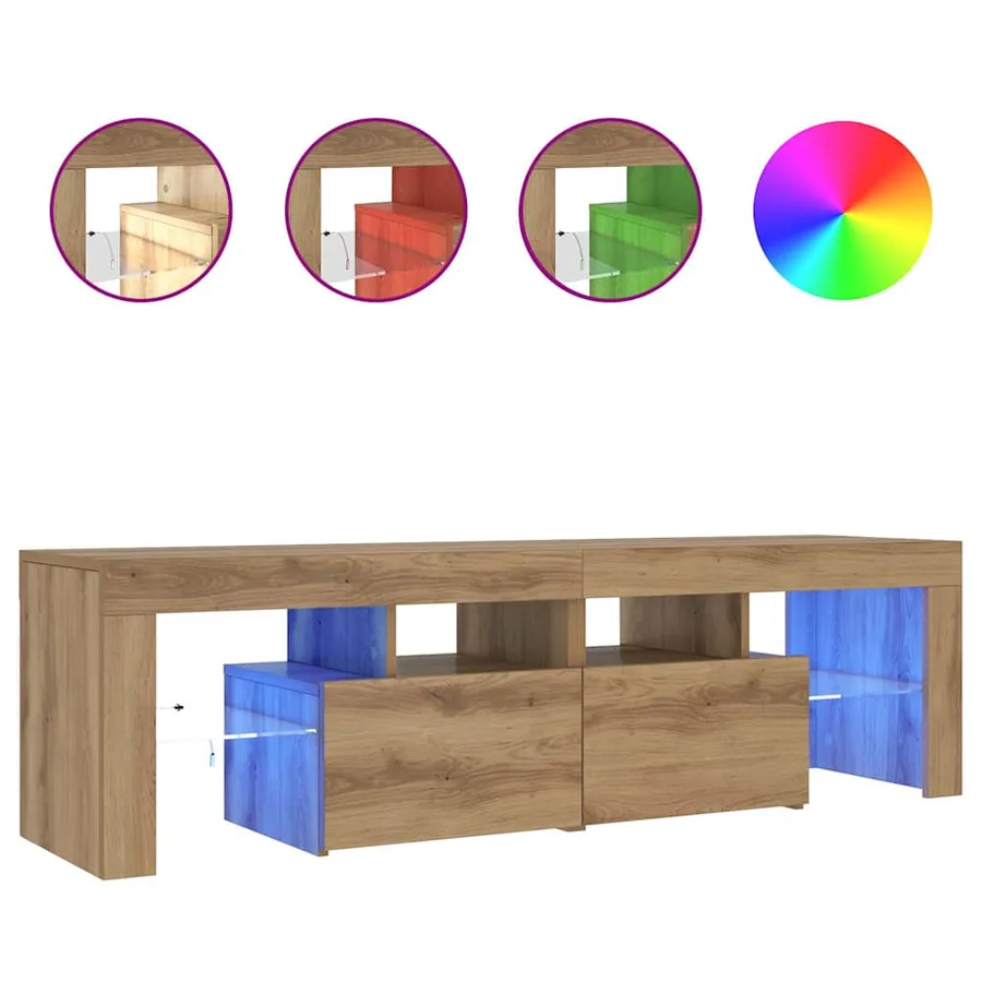 Meuble TV avec lumières LED chêne artisanal bois d'ingénierie - 2