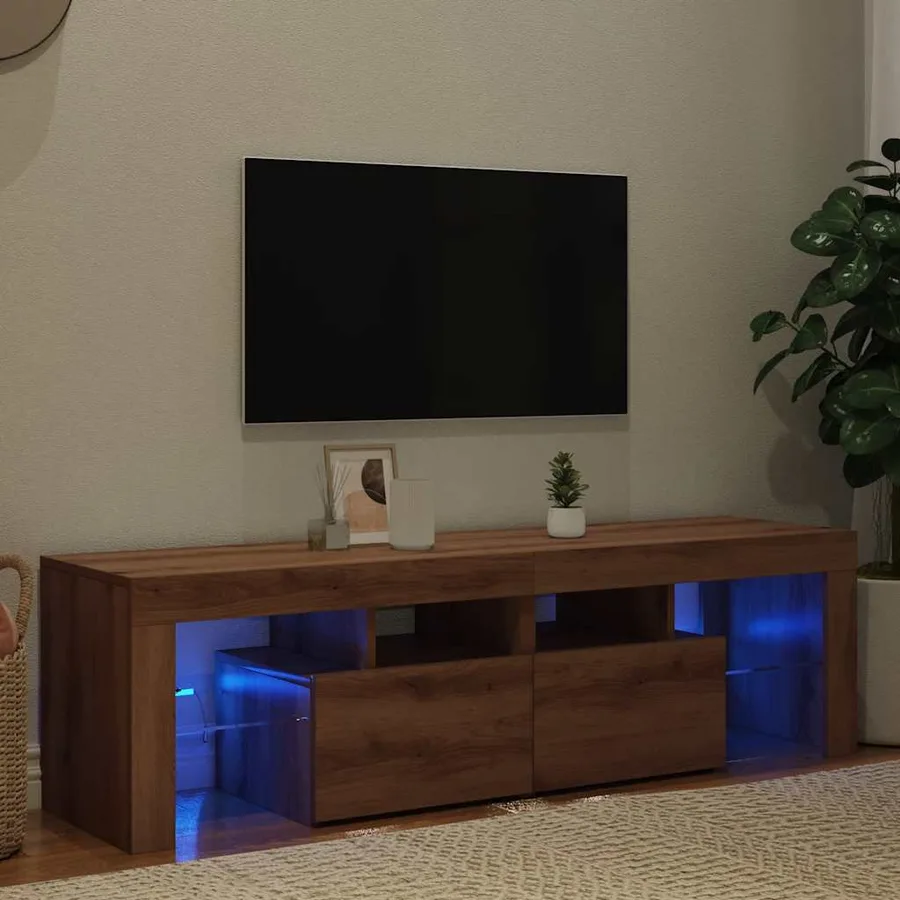 Meuble TV avec lumières LED chêne artisanal bois d'ingénierie - 3