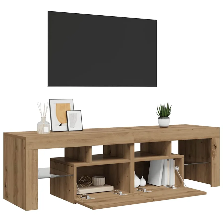 Meuble TV avec lumières LED chêne artisanal bois d'ingénierie - 5