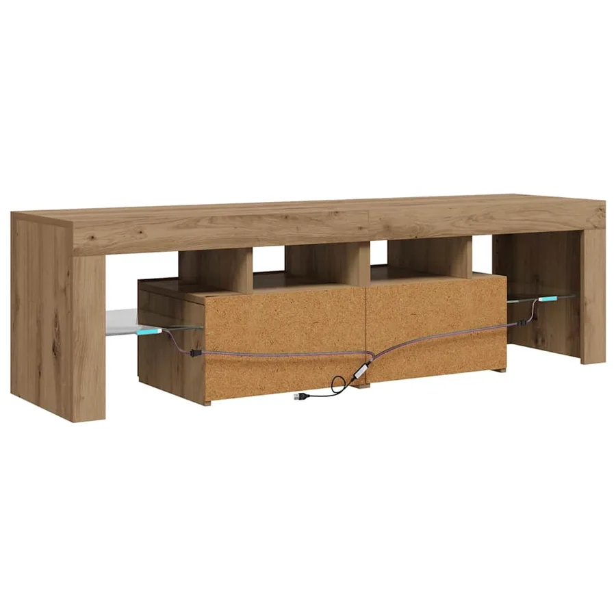 Meuble TV avec lumières LED chêne artisanal bois d'ingénierie - 9