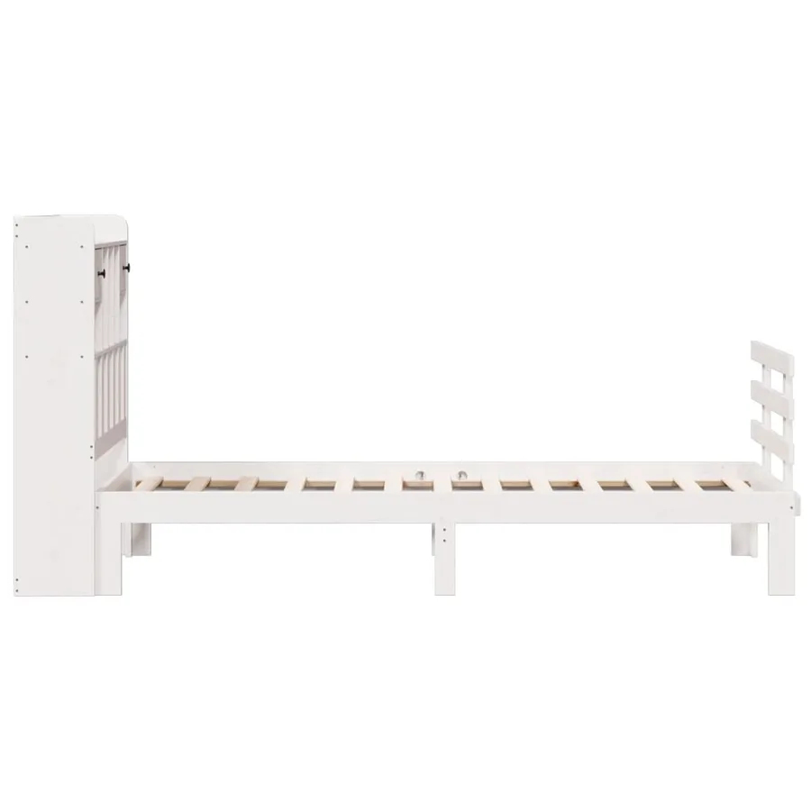 Lit bibliothèque sans matelas blanc 90x200cm bois de pin massif - 5