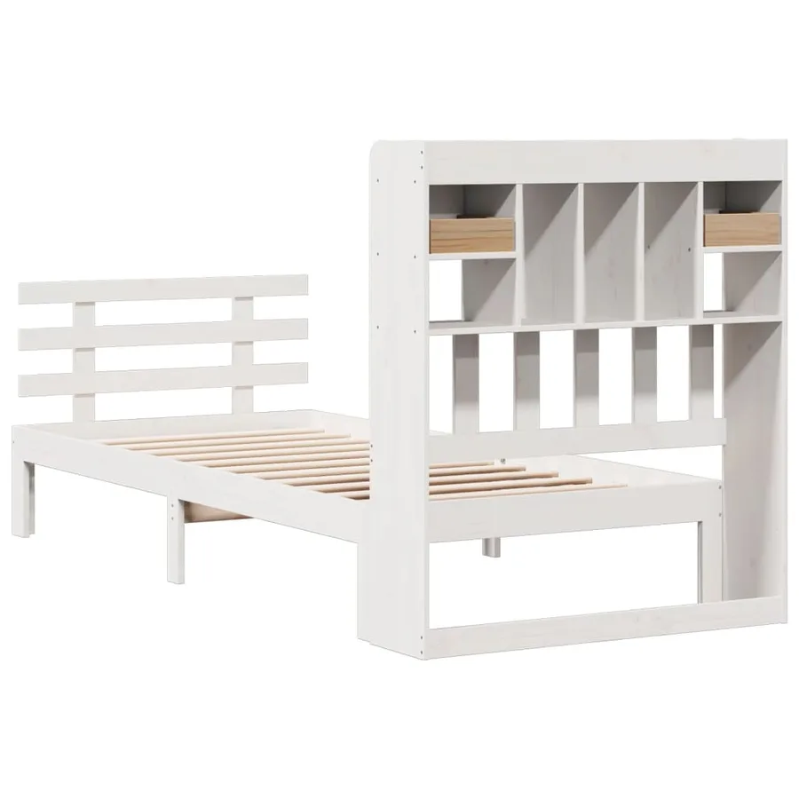 Lit bibliothèque sans matelas blanc 90x200cm bois de pin massif - 6