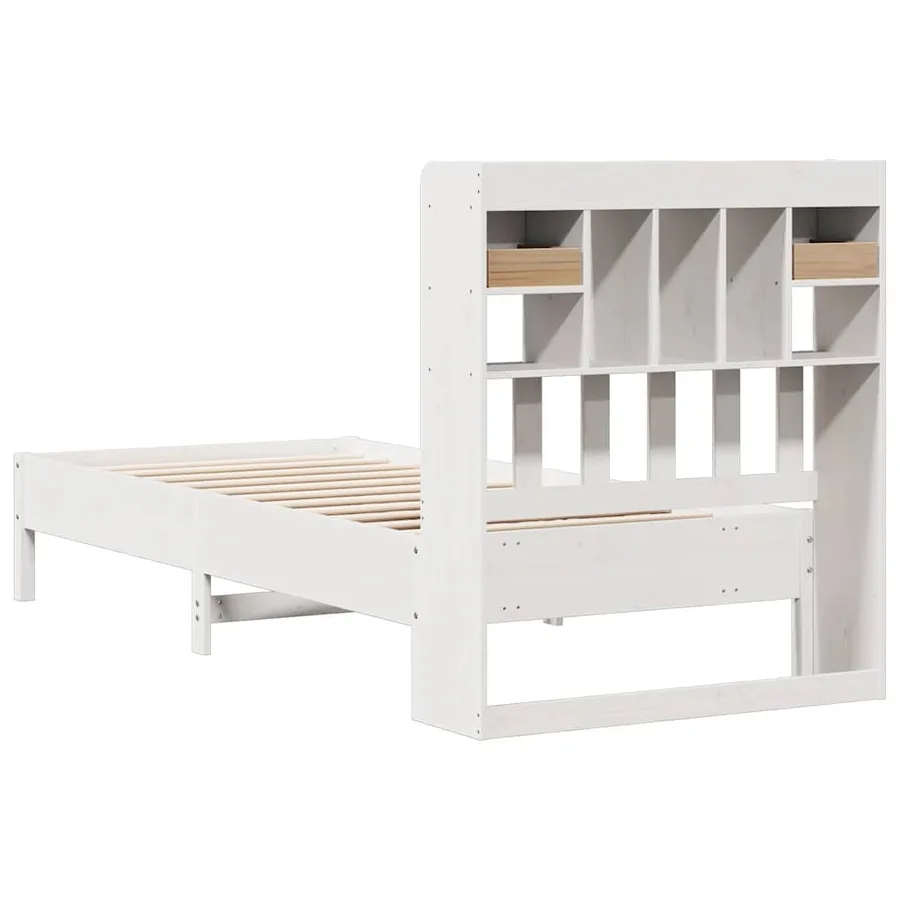 Lit bibliothèque sans matelas blanc 90x200cm bois de pin massif - 6