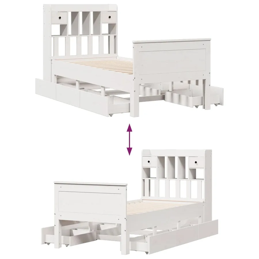 Lit bibliothèque sans matelas blanc 90x200cm bois de pin massif - 12