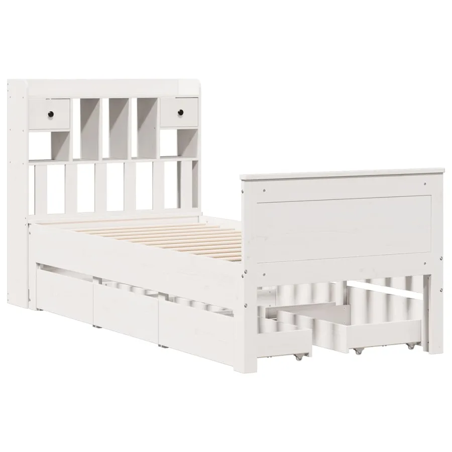 Lit bibliothèque sans matelas blanc 90x200cm bois de pin massif - 3