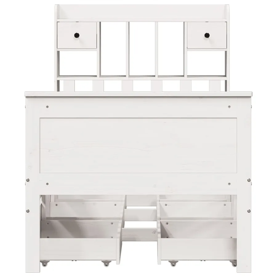 Lit bibliothèque sans matelas blanc 90x200cm bois de pin massif - 4