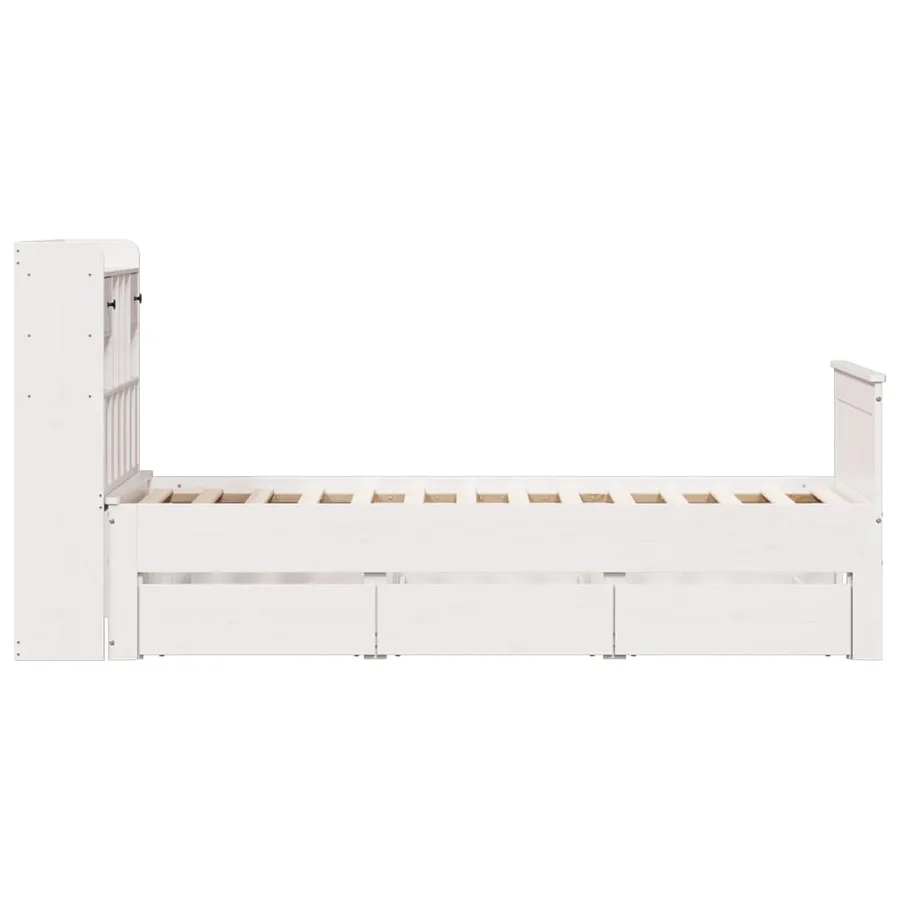 Lit bibliothèque sans matelas blanc 90x200cm bois de pin massif - 5