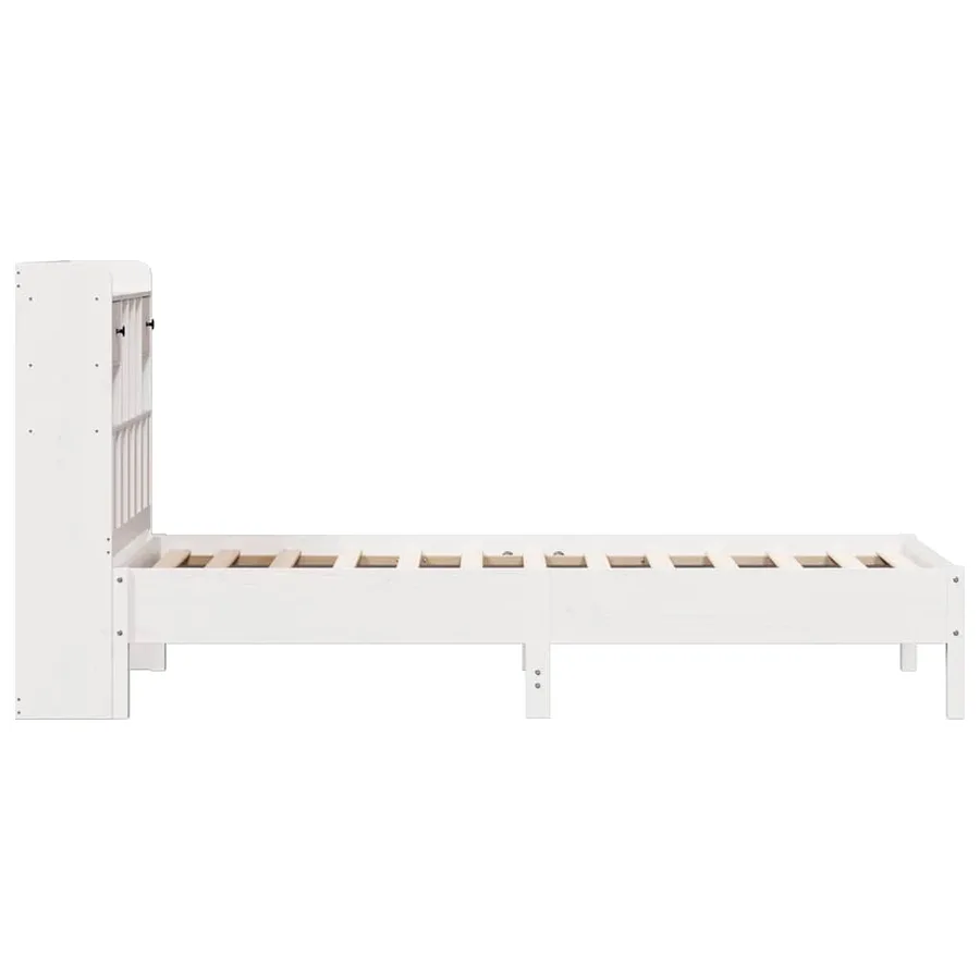 Lit bibliothèque sans matelas blanc 90x190cm bois de pin massif - 5