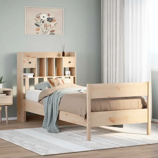 Lit bibliothèque sans matelas 90x190 cm bois de pin massif