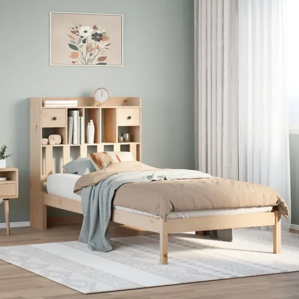 Lit bibliothèque sans matelas 90x200 cm bois de pin massif