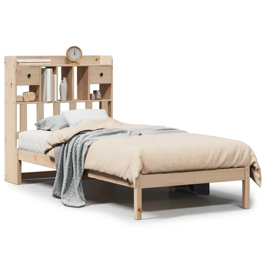 Lit bibliothèque sans matelas 90x200 cm bois de pin massif - 2
