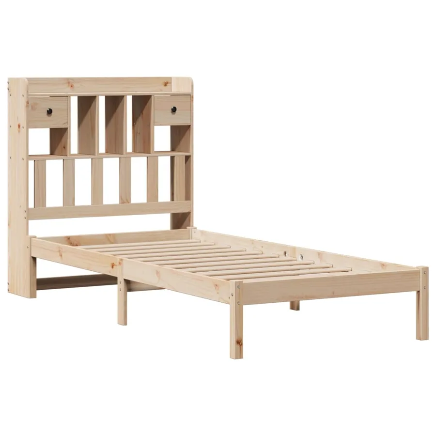 Lit bibliothèque sans matelas 90x200 cm bois de pin massif - 3