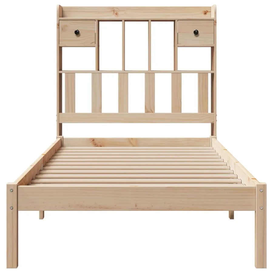Lit bibliothèque sans matelas 90x200 cm bois de pin massif - 4
