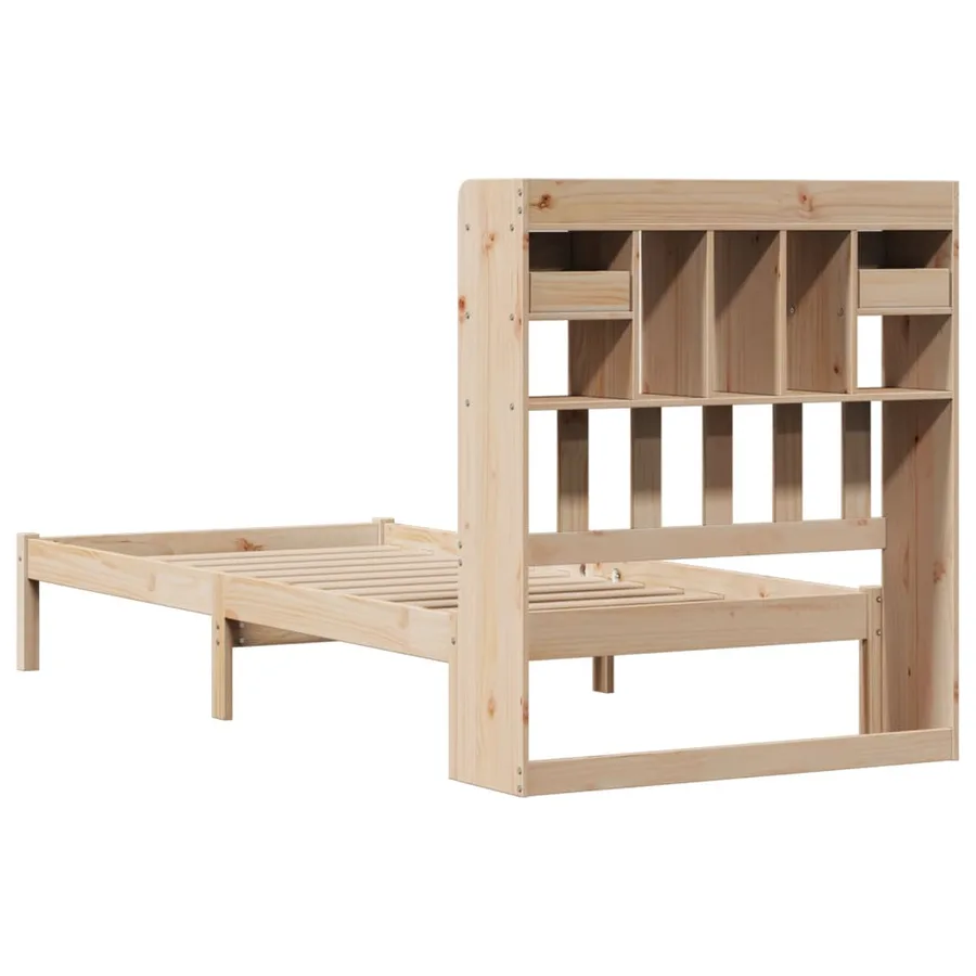 Lit bibliothèque sans matelas 90x200 cm bois de pin massif - 8