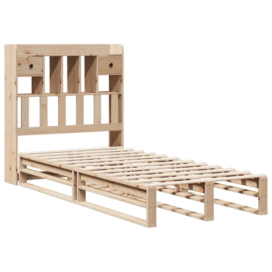 Lit bibliothèque sans matelas 90x190 cm bois de pin massif - 3
