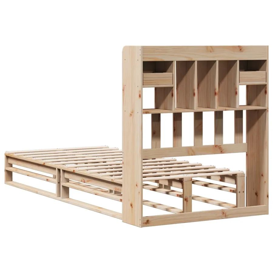 Lit bibliothèque sans matelas 90x190 cm bois de pin massif - 8