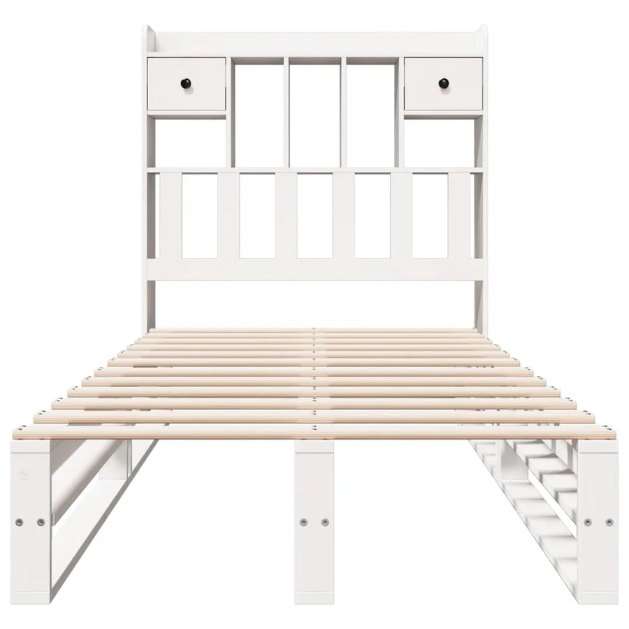 Lit bibliothèque sans matelas blanc 75x190cm bois de pin massif - 4