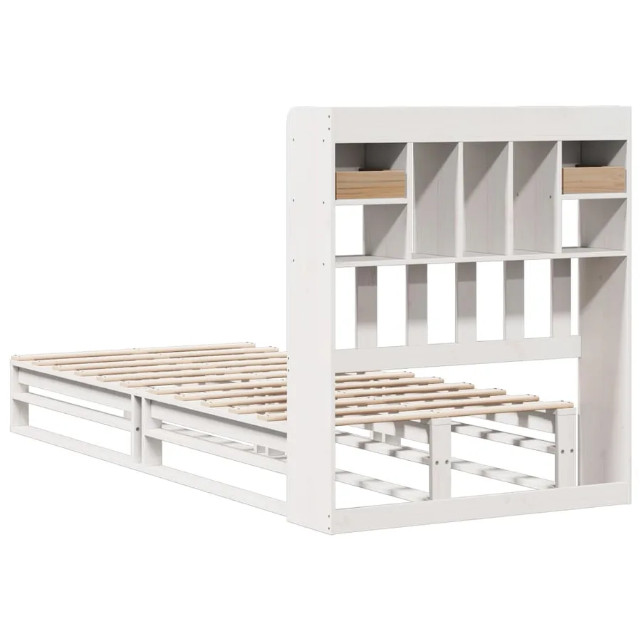 Lit bibliothèque sans matelas blanc 75x190cm bois de pin massif - 6