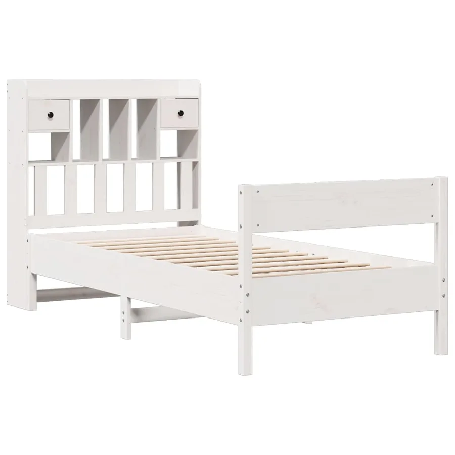 Lit bibliothèque sans matelas blanc 75x190cm bois de pin massif - 3