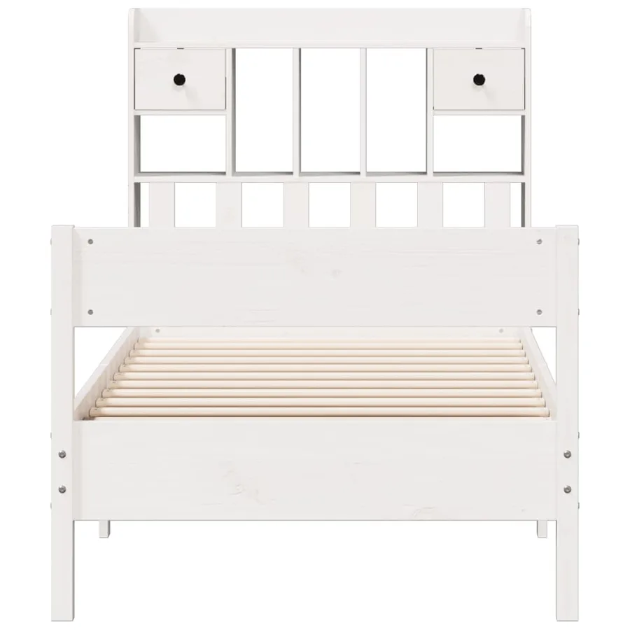 Lit bibliothèque sans matelas blanc 75x190cm bois de pin massif - 4