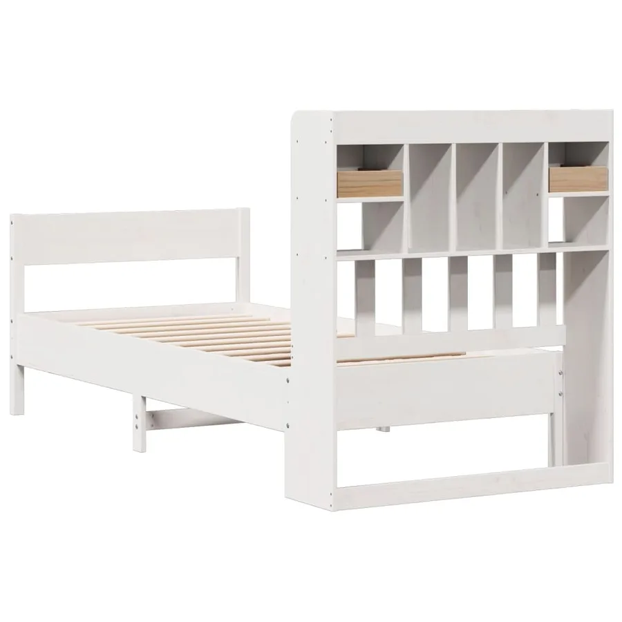 Lit bibliothèque sans matelas blanc 75x190cm bois de pin massif - 6