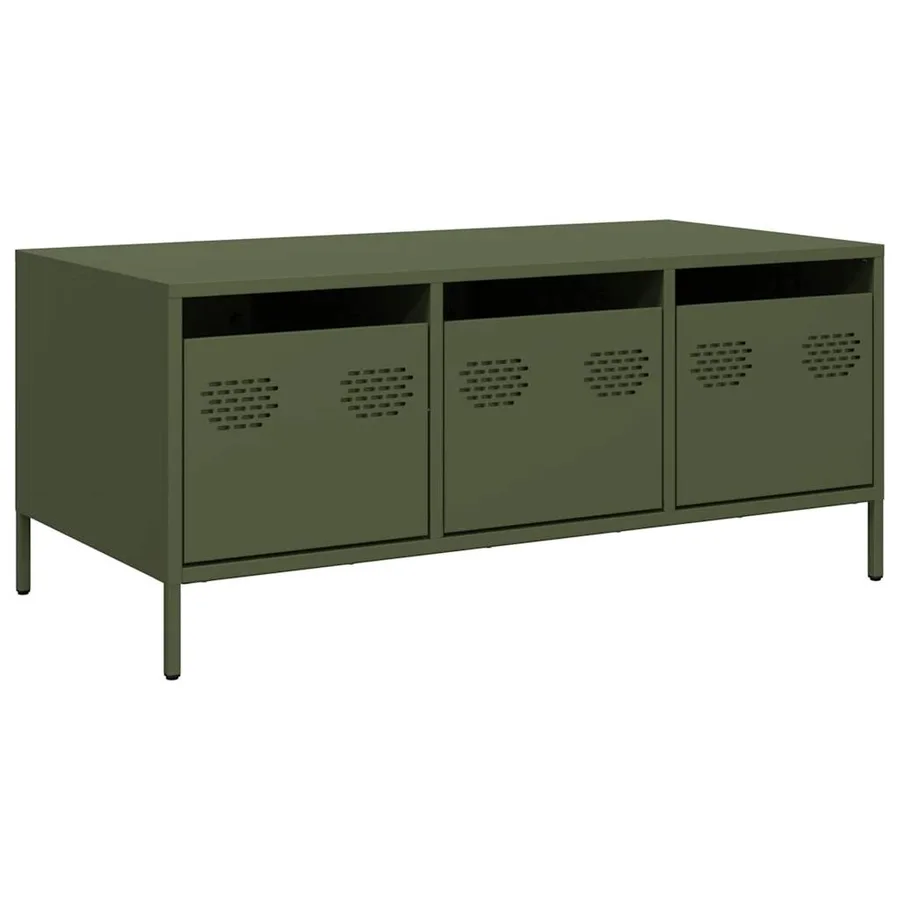 Table basse vert olive 101,5x50x43,5 cm acier laminé à froid - 2
