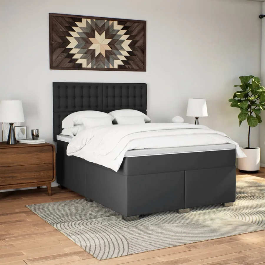 Sommier à lattes de lit avec matelas Noir 140x200 cm Similicuir - 4