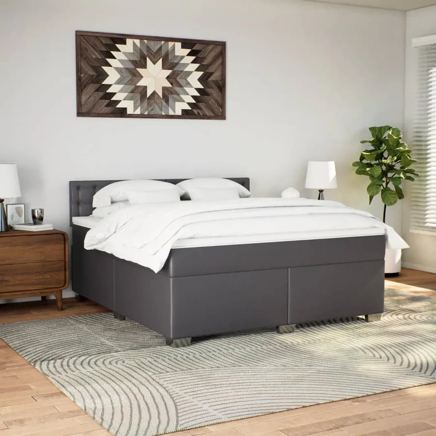 Sommier à lattes de lit avec matelas Gris 180x200 cm Similicuir - 3
