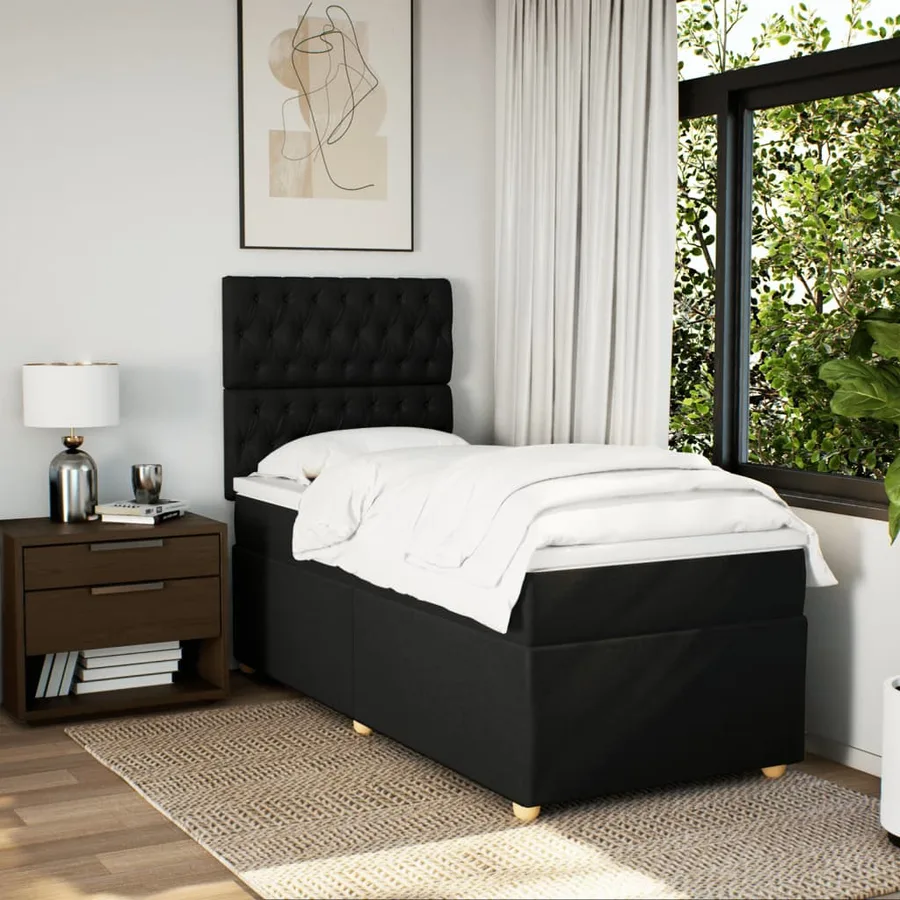 Sommier à lattes de lit avec matelas Noir 100x200 cm Tissu - 5