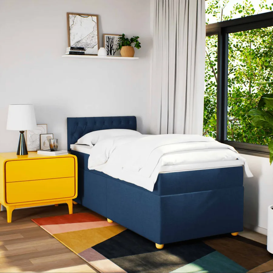 Sommier à lattes de lit avec matelas Bleu 90x190 cm Tissu - 4