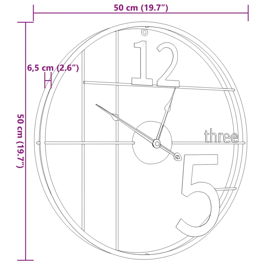 Horloge murale noir Ø50 cm fer - 7