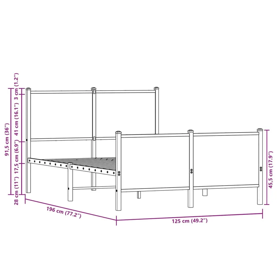 Cadre de lit en métal sans matelas chêne sonoma 120x190 cm - 10