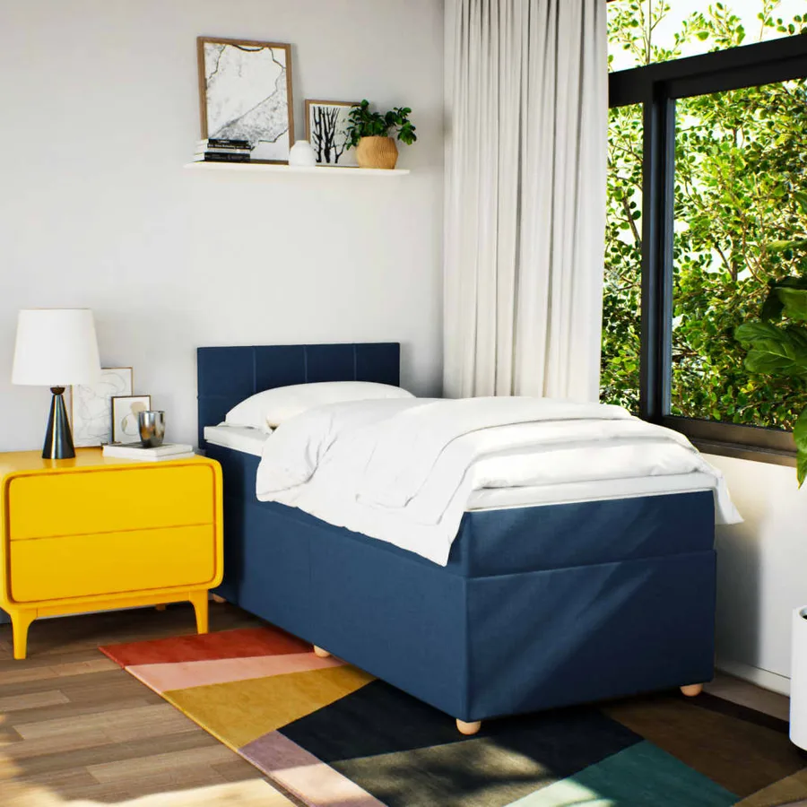 Sommier à lattes de lit avec matelas Bleu 100x200 cm Tissu - 3