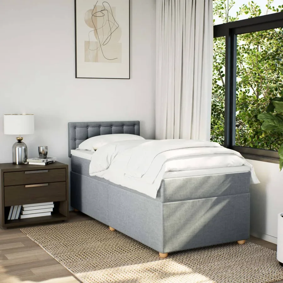 Sommier à lattes de lit avec matelas Gris clair 100x200cm Tissu - 3