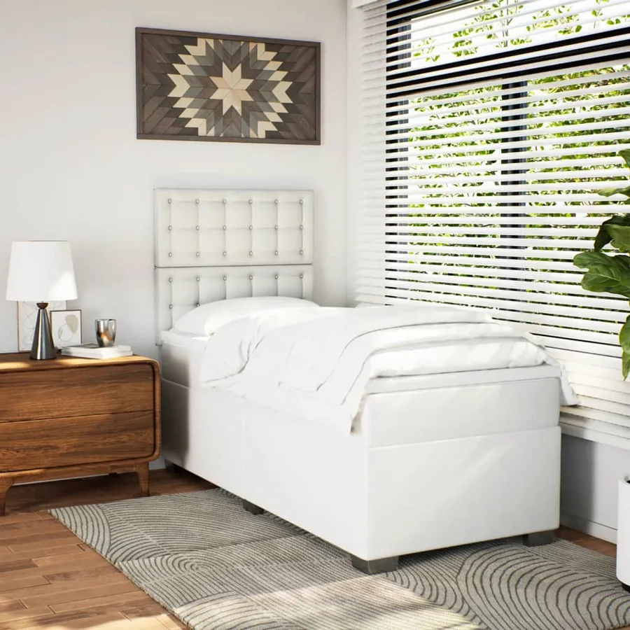 Sommier à lattes de lit avec matelas Blanc 90x200 cm Similicuir - 4