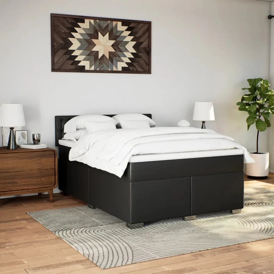 Sommier à lattes de lit avec matelas Noir 140x190 cm Similicuir - 4