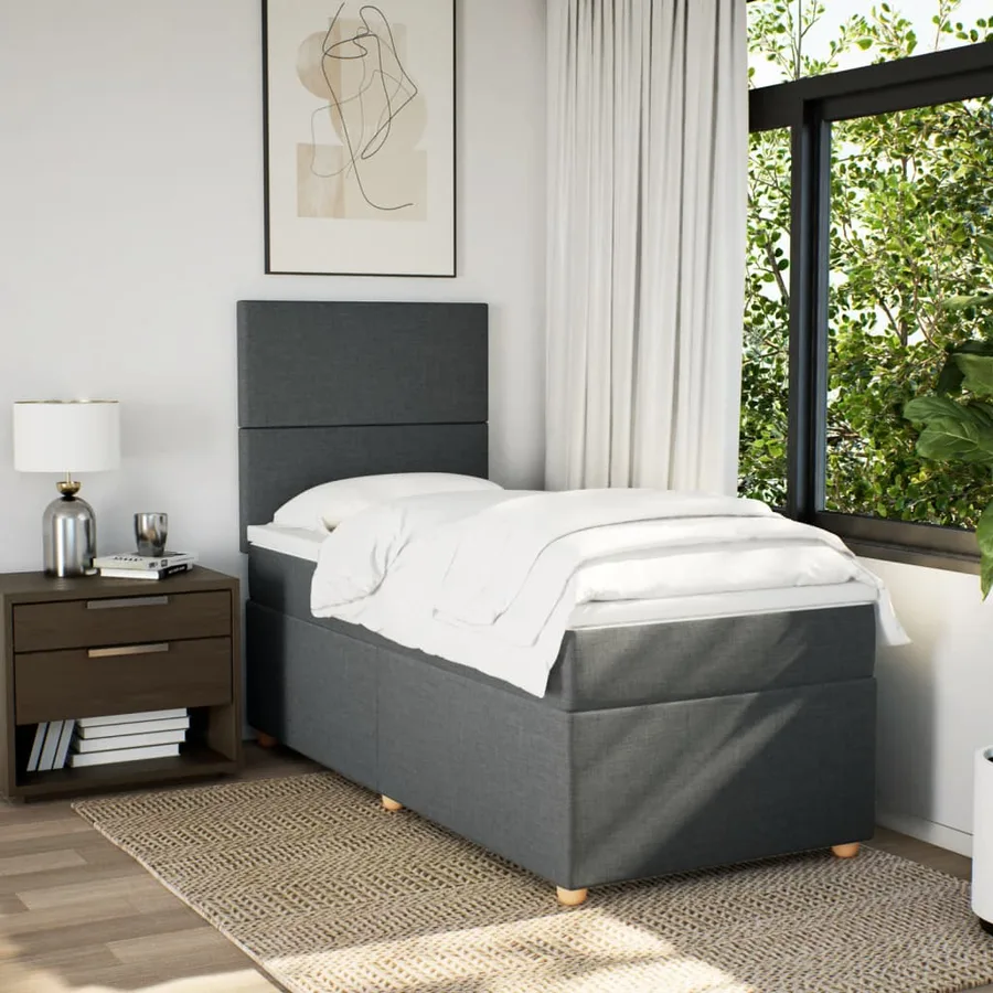 Sommier à lattes de lit avec matelas Gris foncé 100x200cm Tissu - 5
