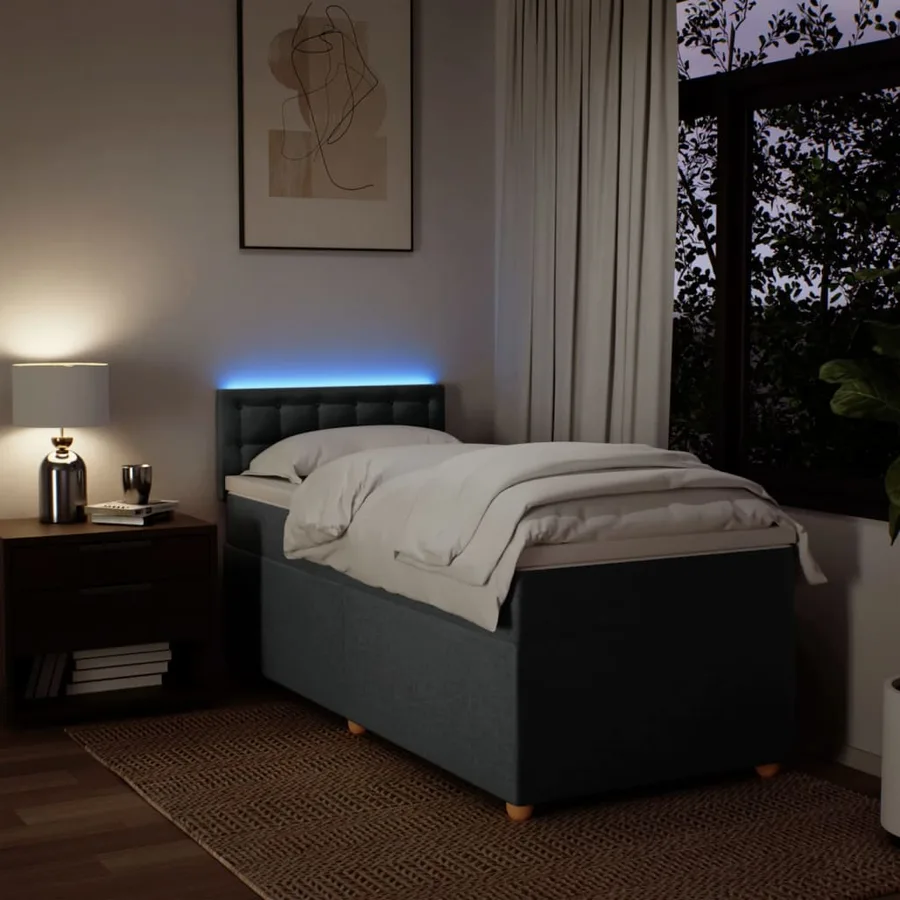 Sommier à lattes de lit avec matelas Gris foncé 100x200cm Tissu - 5
