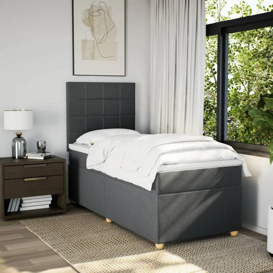 Sommier à lattes de lit avec matelas Gris foncé 90x200 cm Tissu - 5