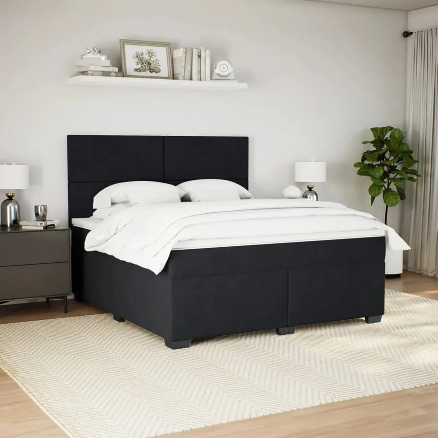 Sommier à lattes de lit avec matelas Noir 180x200 cm Velours - 3