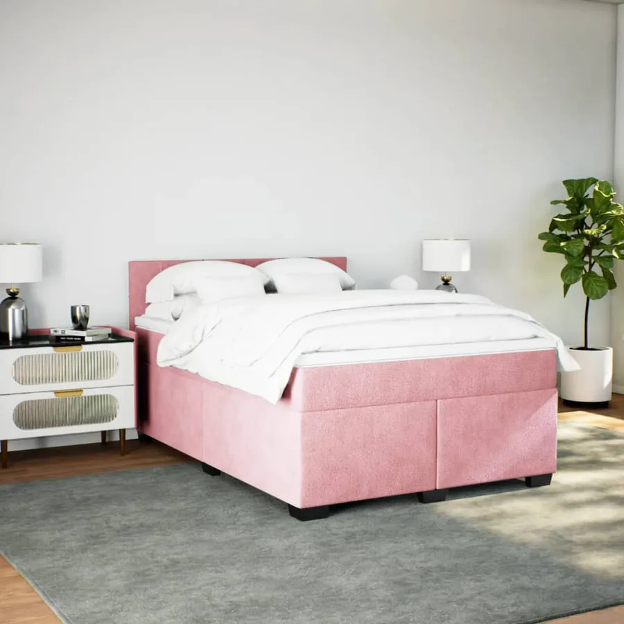 Sommier à lattes de lit et matelas rose foncé 140x200cm velours - 3