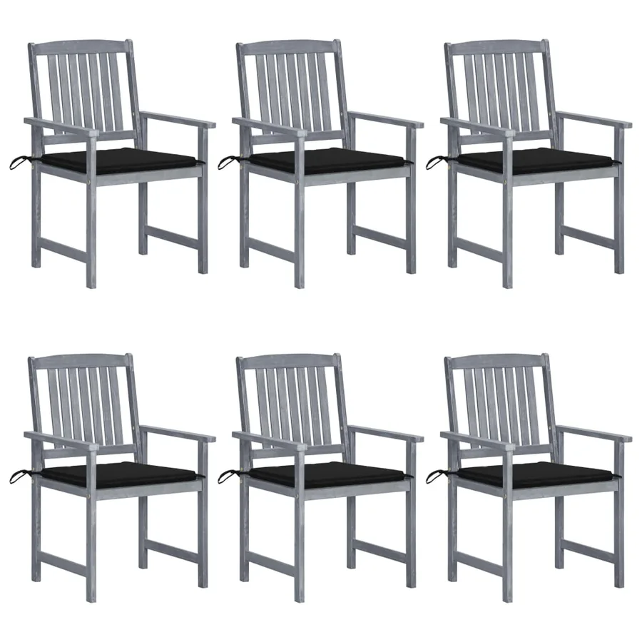 Chaises de jardin et coussins lot de 6 Bois acacia massif Gris