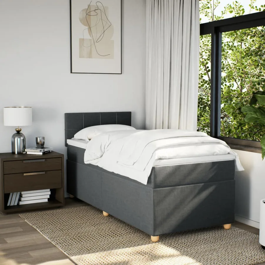 Sommier à lattes de lit et matelas Gris foncé 90x190 cm Tissu - 3